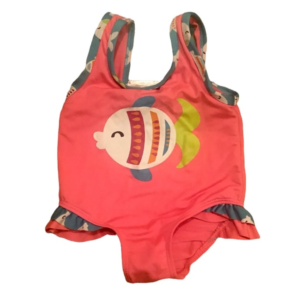Wippette Pink One Piece Bathing Suit with fish, 18M